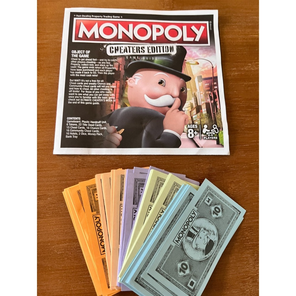 2017 Monopoly Cheaters Edition Board Game Replacement Money Bills & Game Guide